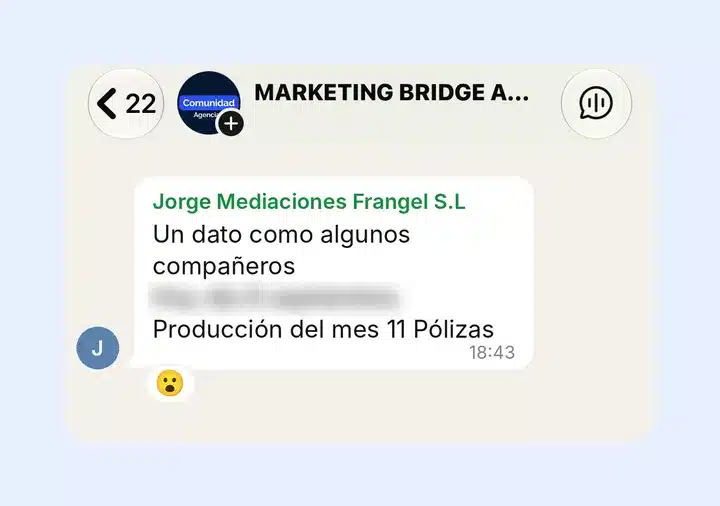 Mensaje de una correduría: producción del mes, 11 pólizas