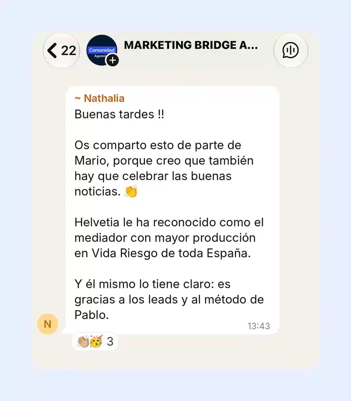 Mensaje sobre el mediador con mayor producción de Vida Riesgo de Helvetia